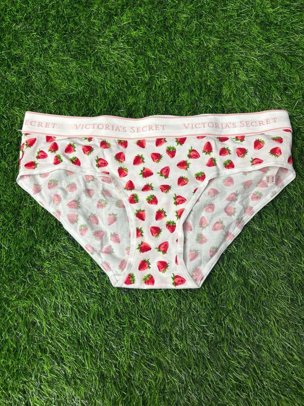 Victoria's Secret Logo Cotton Hiphugger Panty White Strawberries